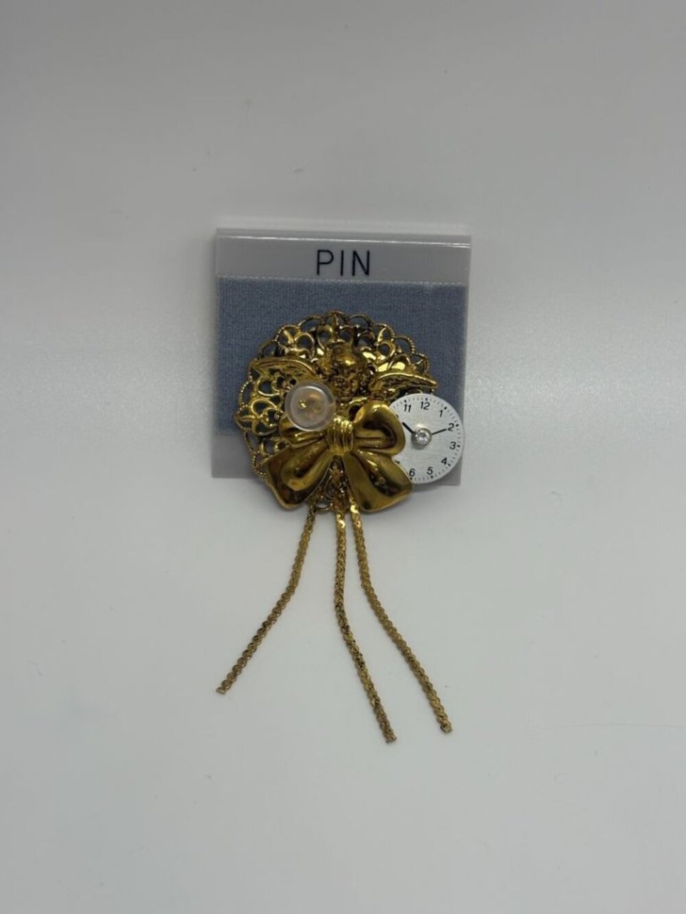 Gold-Tone Vintage 1990s "My Grandma's Clock" Collage Brooch Pin